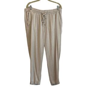 Old Navy Womens Linen Blend Pull On Ankle Pants Large Beige Drawstring Relaxed